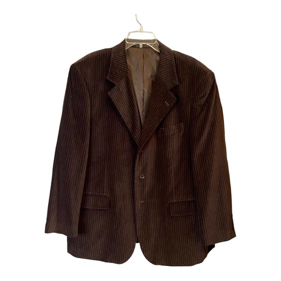 Stacy Adams Men’s Vintage Velour Black Pinstripe Sport Coat Blazer 44S 3 Button‎ - Picture 1 of 4